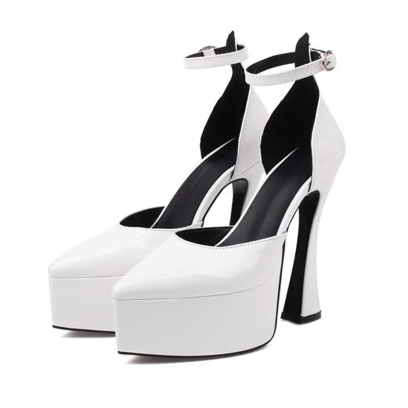 Pointed Toe Platform Heels With Ankle Strap for Women