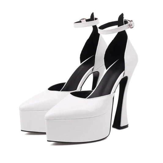 Pointed Toe Platform Buckle Heels