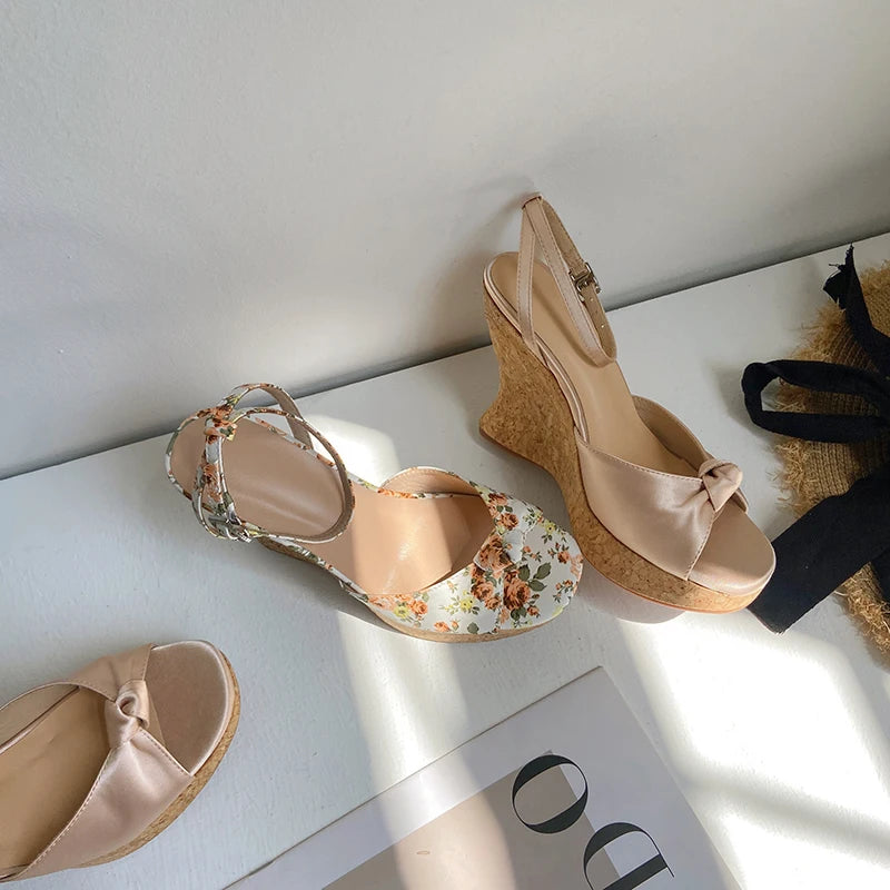Peep Toe Suede Wedge Sandals With Platform Heel Buckle for Women