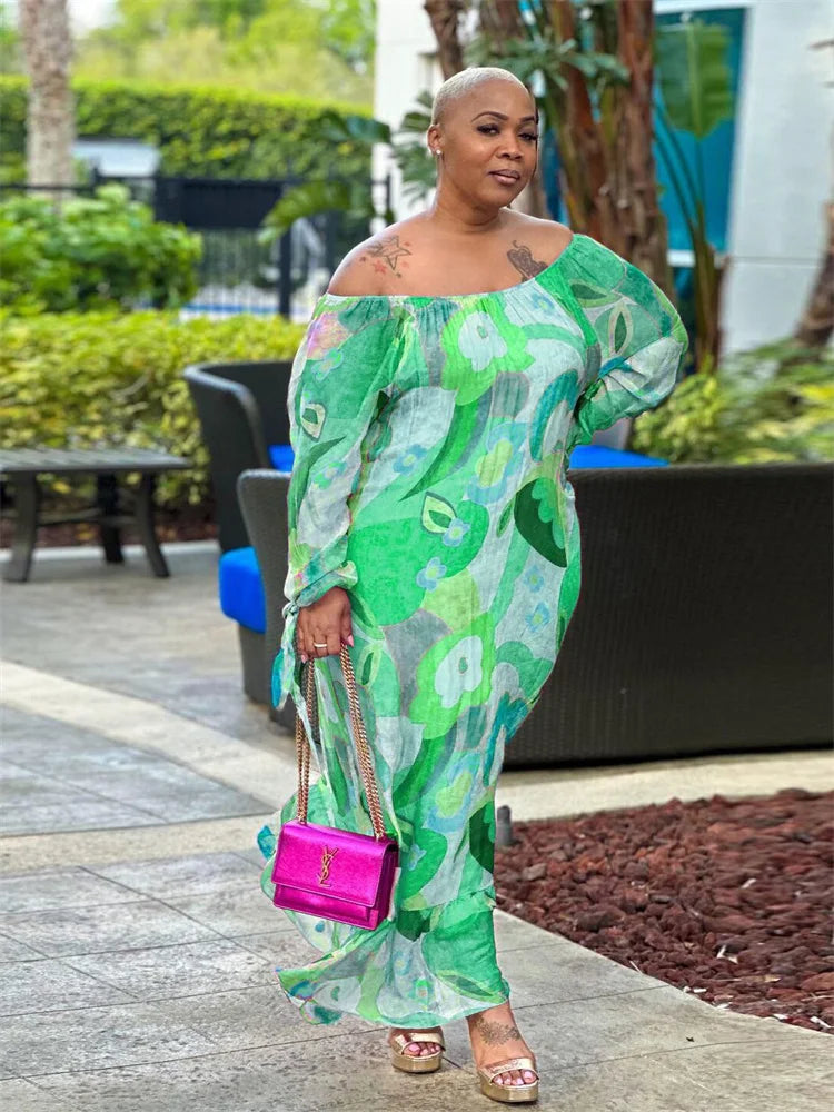 Wmstar Plus Size Women Dresses Flower Printed Loose Elegant Maxi Dress Outfits Fashion Streetwear Wholesale Dropshipping 2023