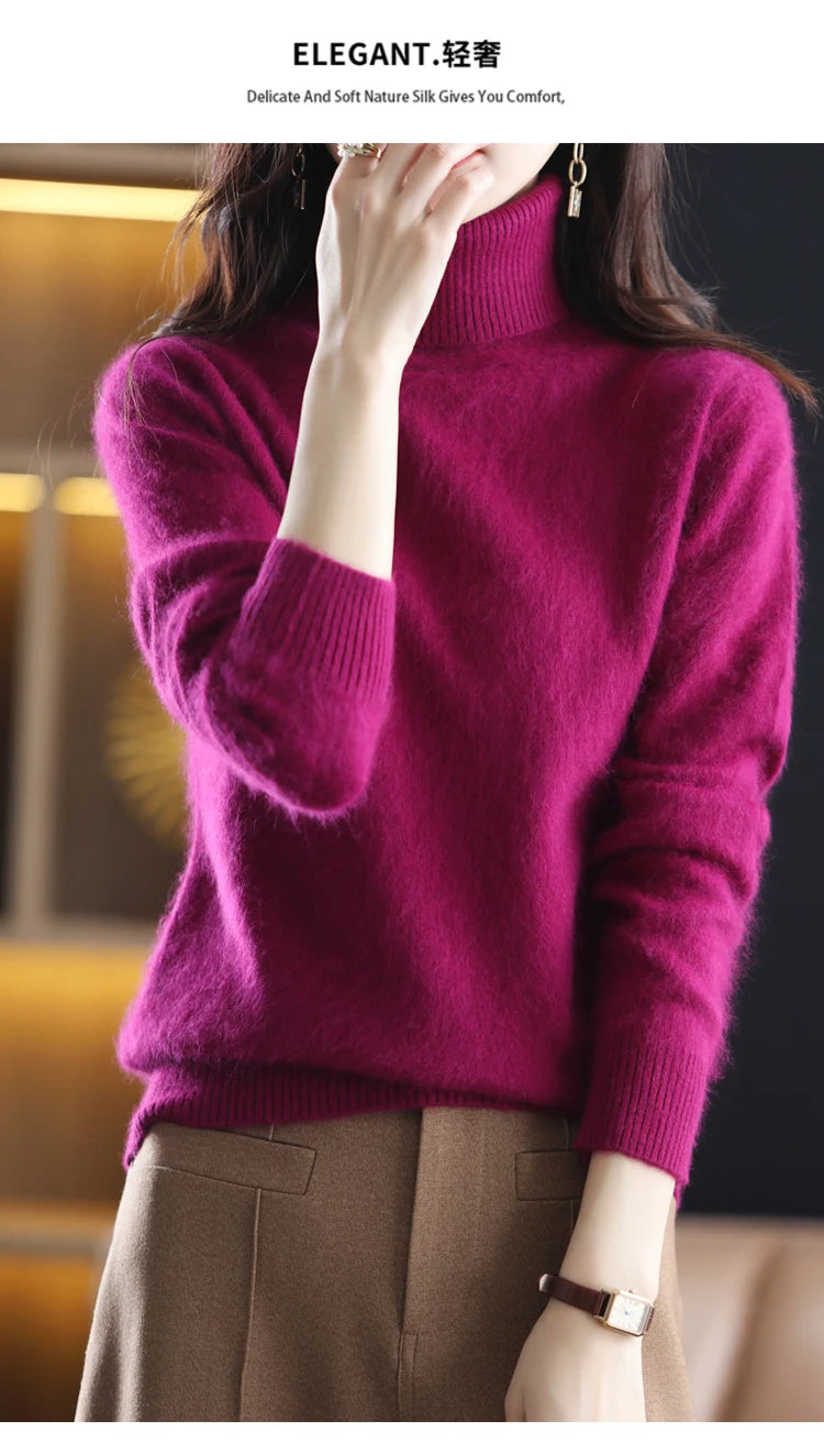 Soft Warm Knit Cashmere Turtleneck Sweater for Women