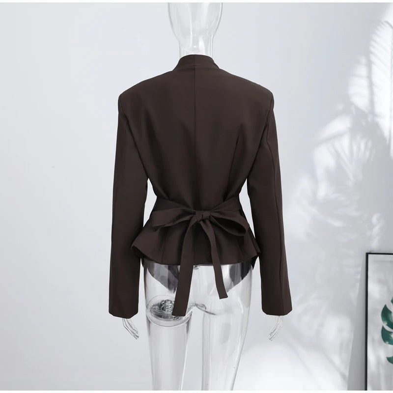 Slim Fit Stand Collar Blazer and Shorts Set for Women