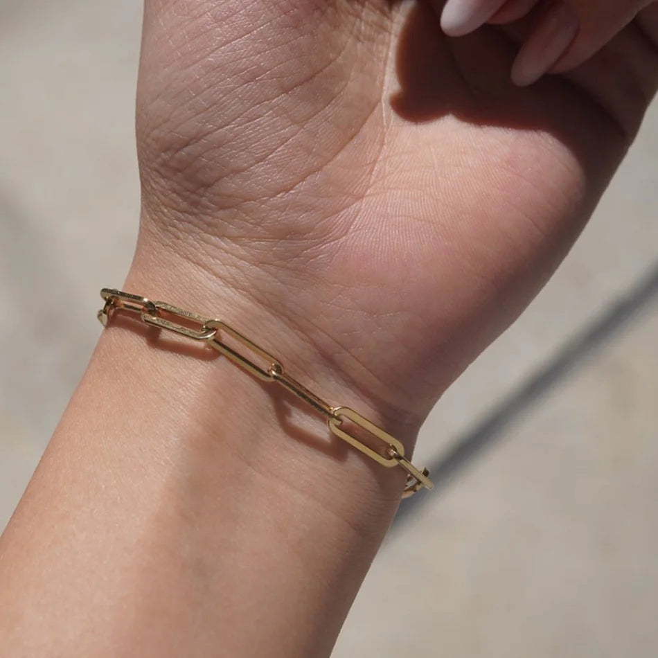 Gold Tone Stainless Steel Figaro Chain Bracelet for Women