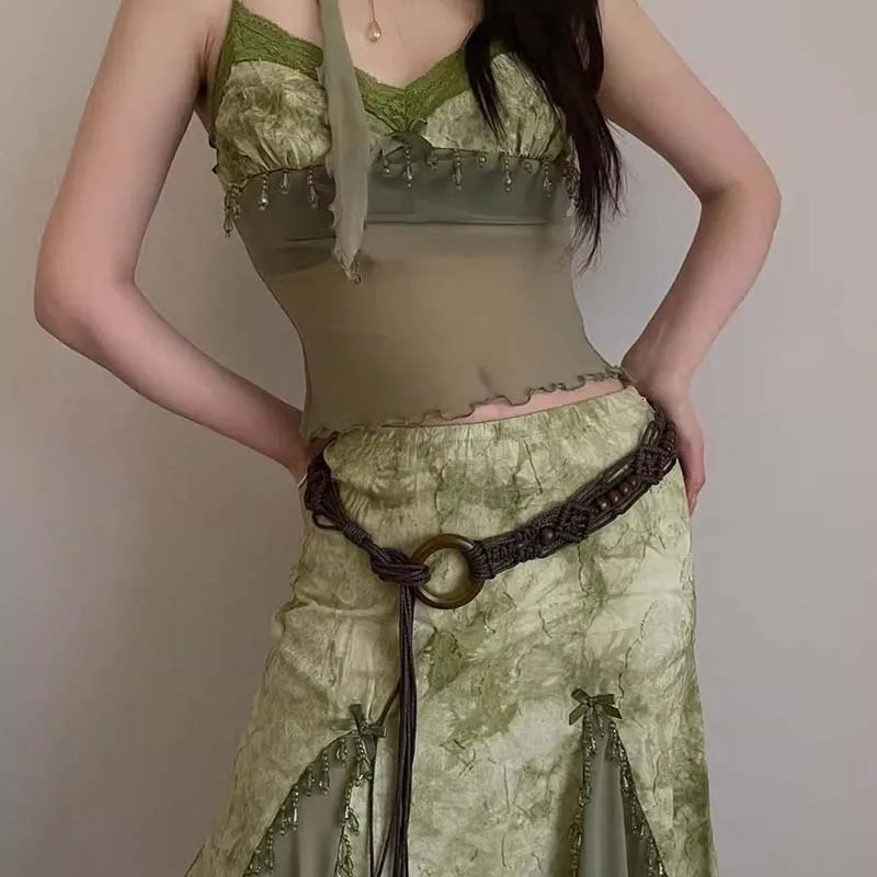 Vintage Handmade Woven Beaded Waist Chain for Women