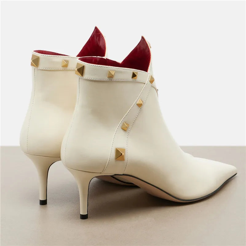 Studded Leather with Gold Rivet Detail Ankle Boots for Women