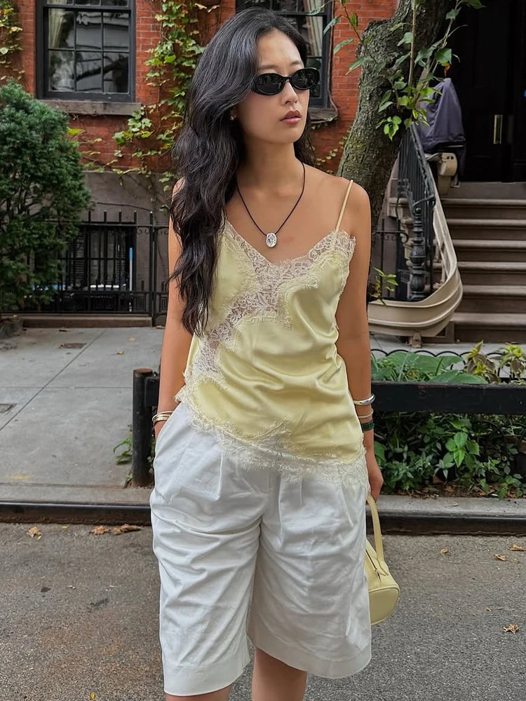 Elegant Lace Backless Asymmetrical Sleeveless Camisole for Women