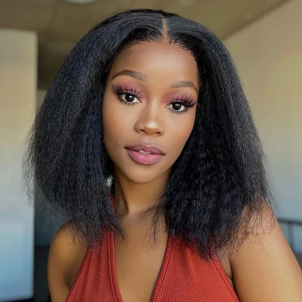Transparent Kinky Straight Lace Front Wigs Pre Plucked Yaki 5X5 Short Bob Human Hair Wigs For Woman Natural Lace Closure Bob Wig