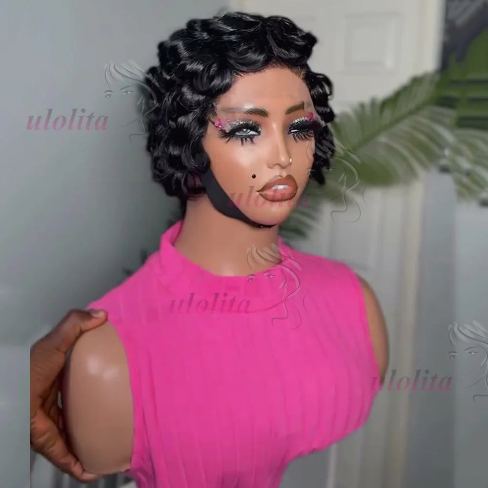 Curly Pixie Cut Lace Front Human Hair Wig for Women