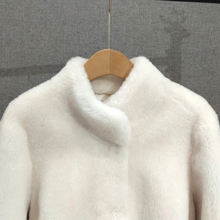 Mid Length Stand Collar Shearling Coat