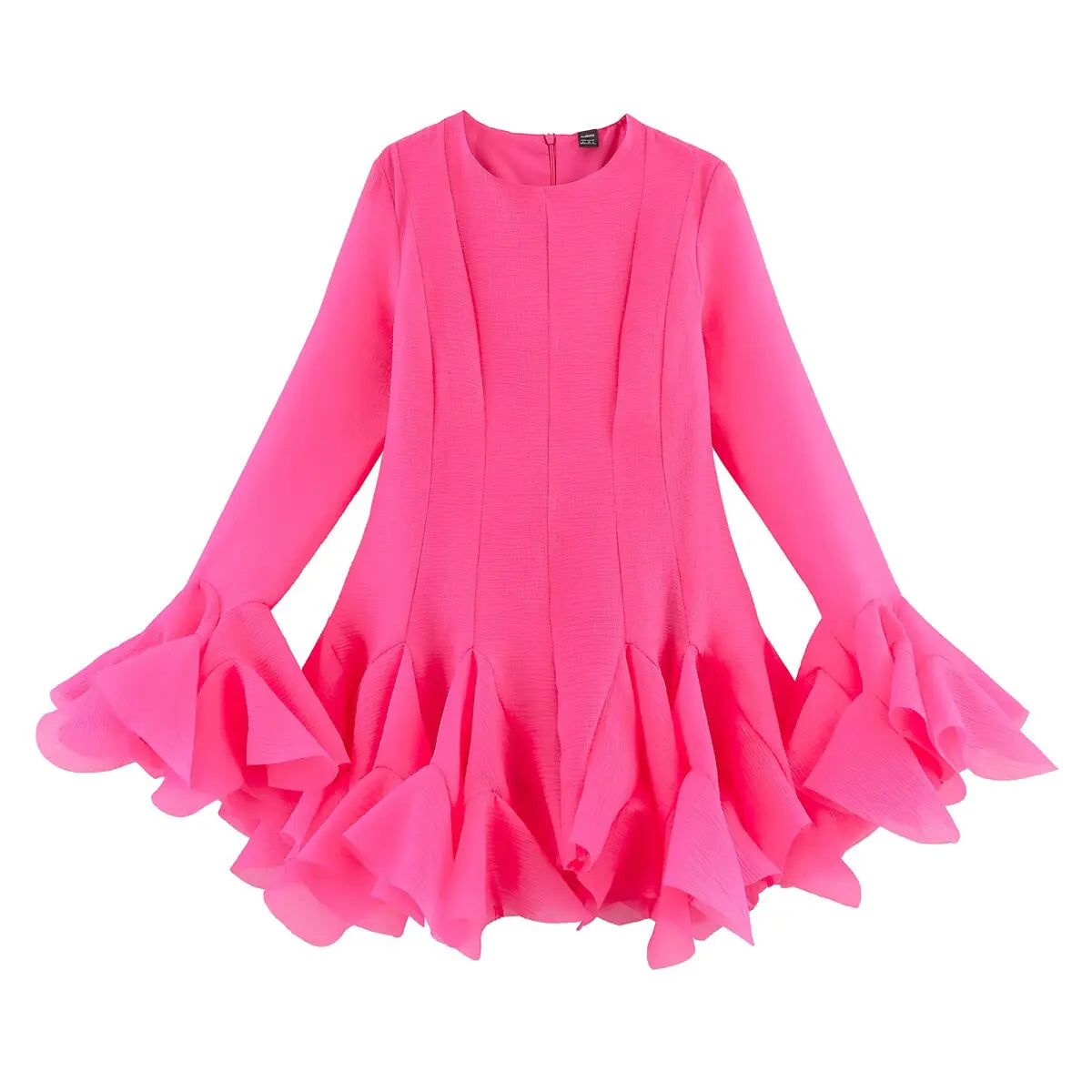 French Style Ruffle Hem Flare Sleeve Mini Dress for Women