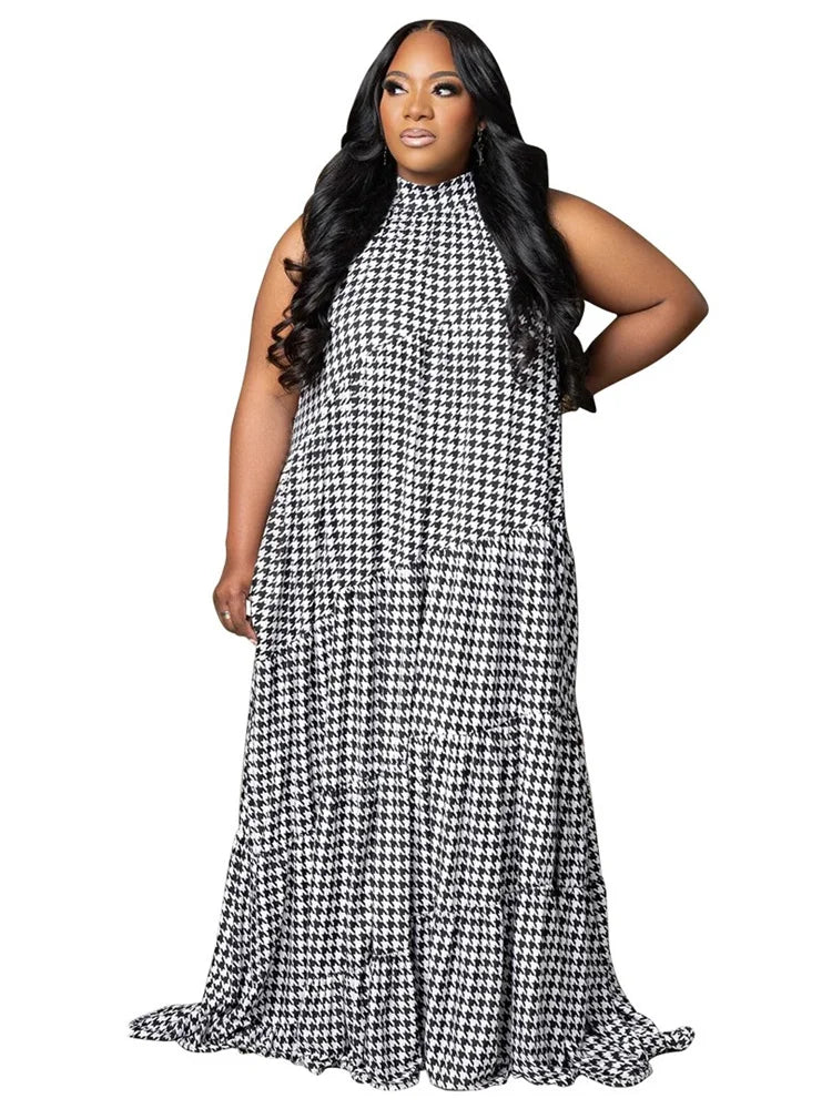 Wmstar Plus Size Dresses for Women Print Elegant New Bandage Fashion Loose Maxi Dress Clothes Wholesale Dropshipping 2024
