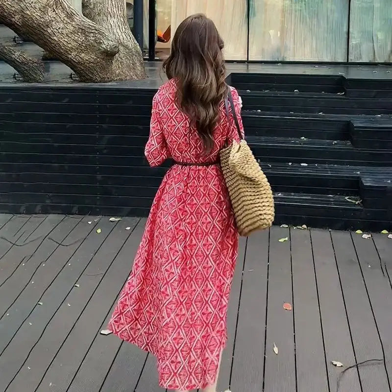 Loose Fit Vacation Style Floral Midi Dress for Women