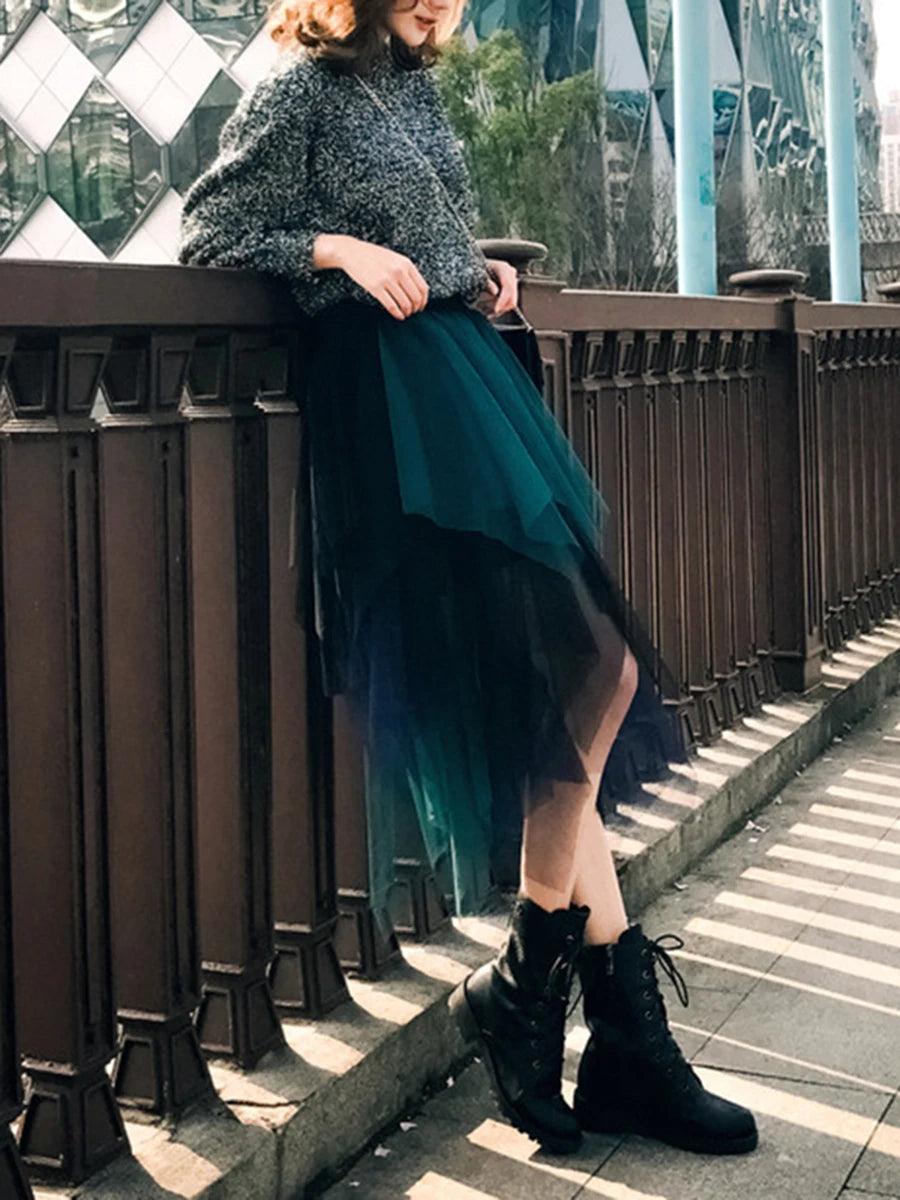 Women Tutu Tulle Skirt Elegant High Waist Mesh Tiered Layered Half Skirt Female Prom Party Midi Skirt for Summer Fairycore Y2K