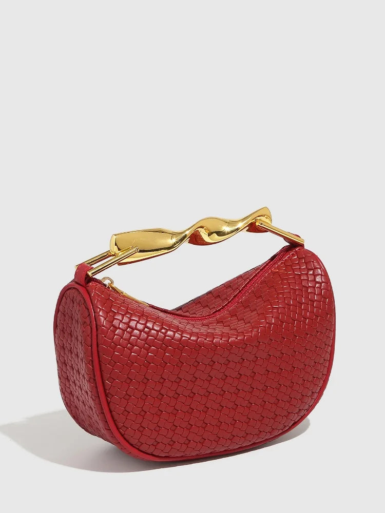 Gold Handle Brand Handwoven Handbag Casual Fashion Bow Design Purse Exquisite High-end Leather Brown Zipper Luxury Shoulder Bags