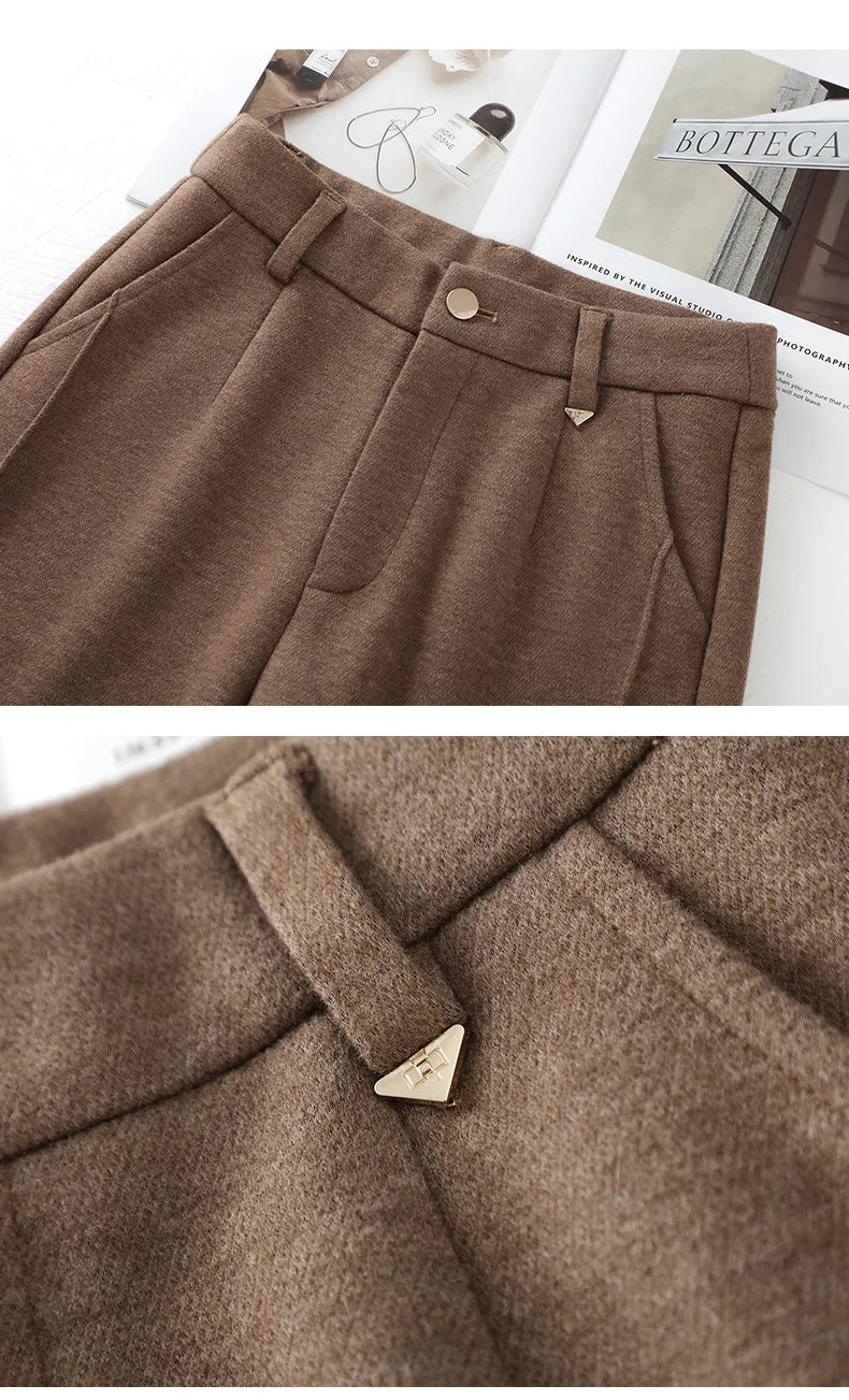 Full Length Textured Woolen Wide Leg Pants For Women