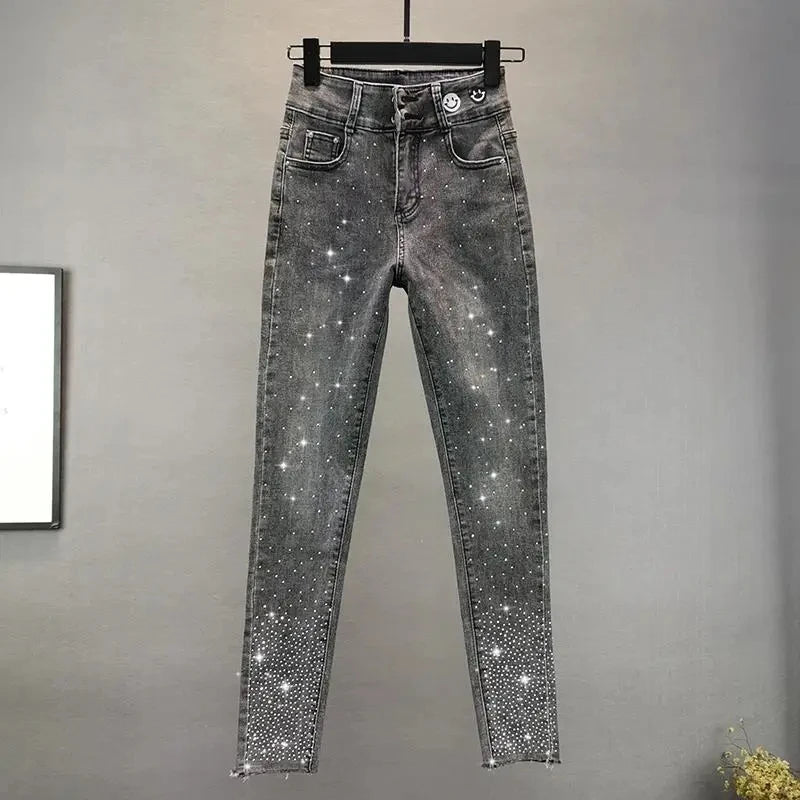 Washed Vintage Elastic Slim Light Denim Jeans for Women