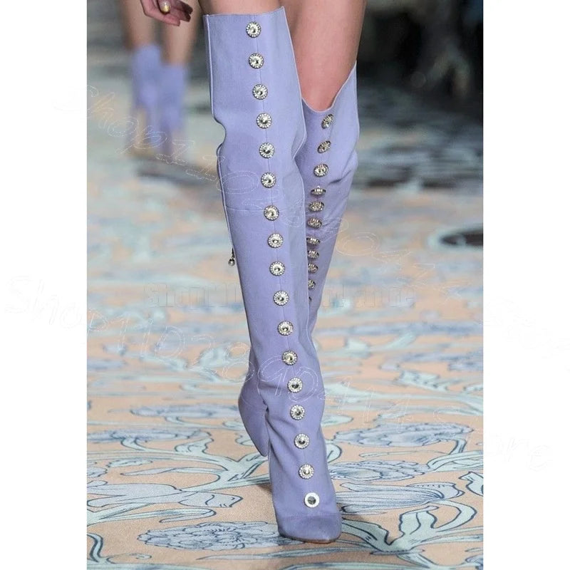 Purple Pointed Toe High Heel Boots With Back Zipper For Women