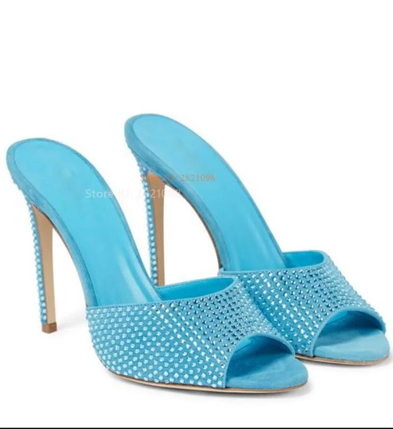 Crystal Embellished Suede Open Toe Sandals for Women