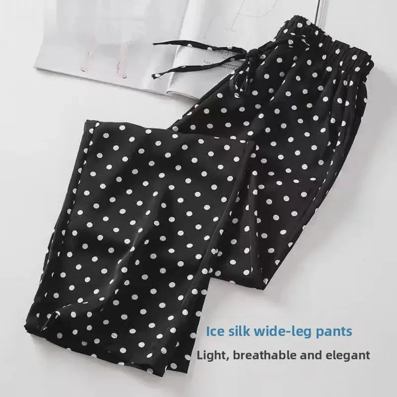 Casual Polka Dot High Waist Wide Leg Pants for Women