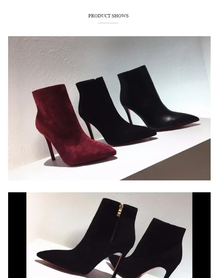 Pointed Toe Soft Leather Ankle Boots With Thin Heels for Women