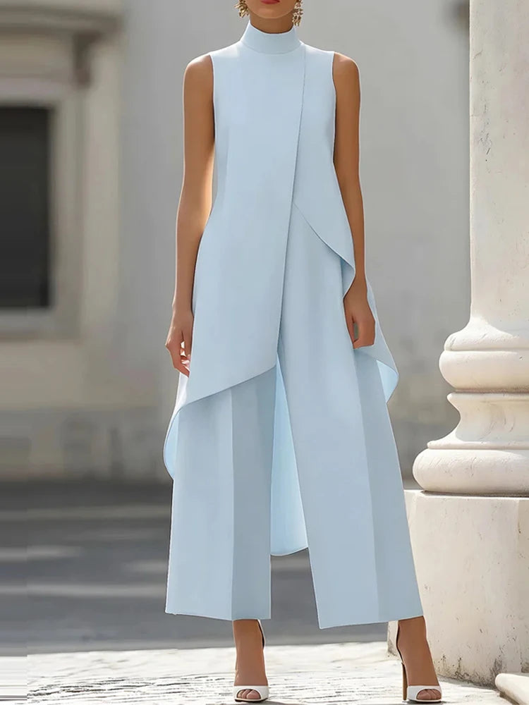 Solid Color Irregular Summer Two Piece Set for Women