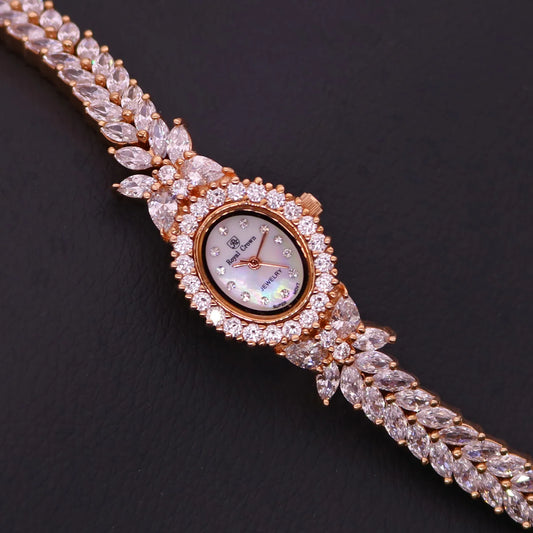 Small Luxury Prong Setting Women's Watch Fine Fashion Hours Mother of Pearl Bracelet Crystal Girl's Gift Royal Crown Box