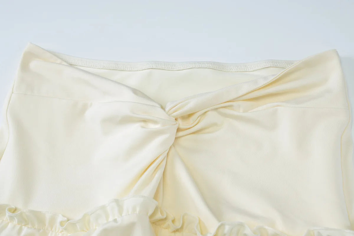 Cryptographic Elegant Two Piece Sets Sleeveless Frill Halter Twist Top Dress Sets Outfits Fashion Co-ord Sets Coquette Clothes