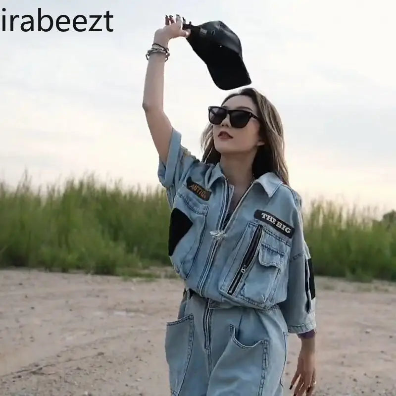 Oversized Embroidered Polo Collar Jumpsuit For Women