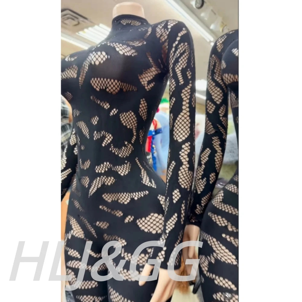 Lace See Through Round Neck Long Sleeve Bodycon One Piece for Women