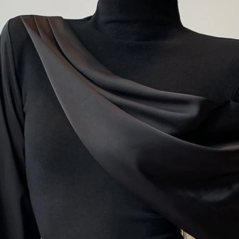 French black stitching design long-sleeved shirt women's spring and autumn new fashion luxury temperament niche Joker casual top