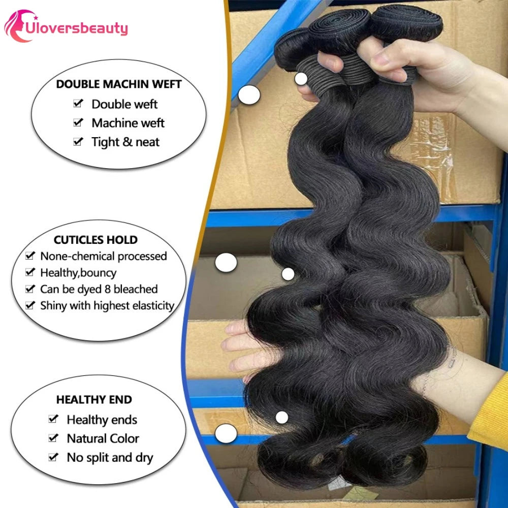 Natural Black Body Wave Human Hair Bundles for Women