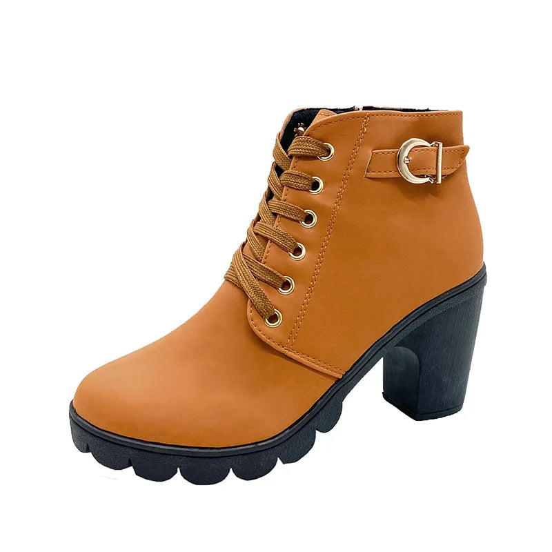 Lace-Up Platform Ankle Boots With Square Heels for Women