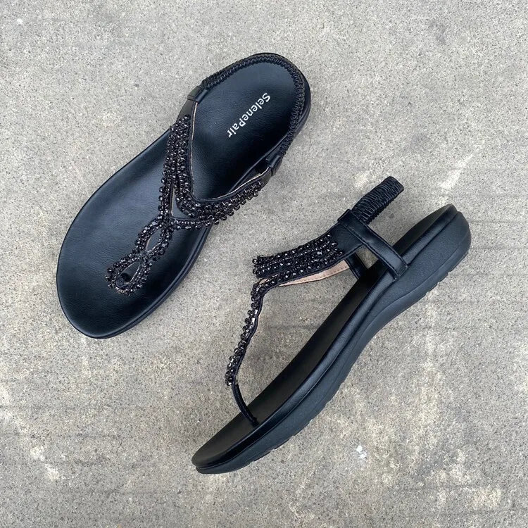 Comfortable Rhinestone Open Toe Flat Sandals for Women