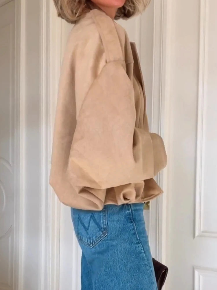 Long Batwing Sleeve Patchwork Zipper Jacket for Women
