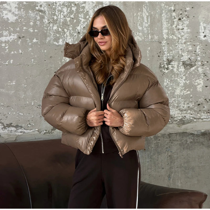 Detachable Hood Cropped Padded Winter Jacket for Women