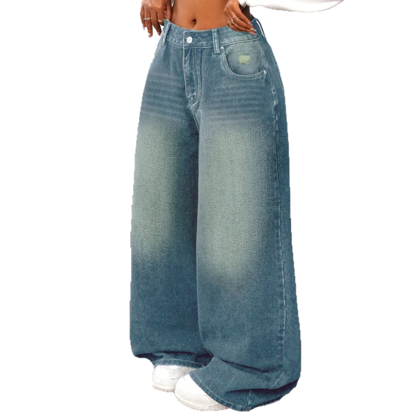 Retro Baggy Jeans Women Clothing Street Fashion Washed Distressed High Waisted Jeans Woman Casual Wide Leg Jeans Pants