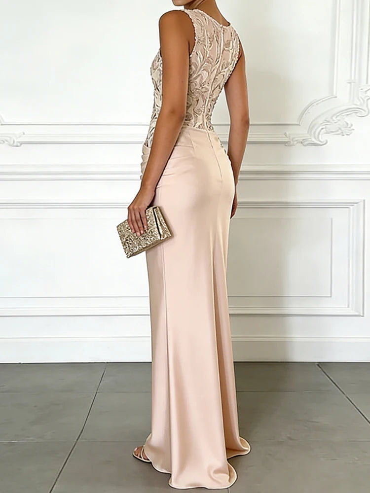 Elegant Patchwork Sleeveless Summer Maxi Dress for Women