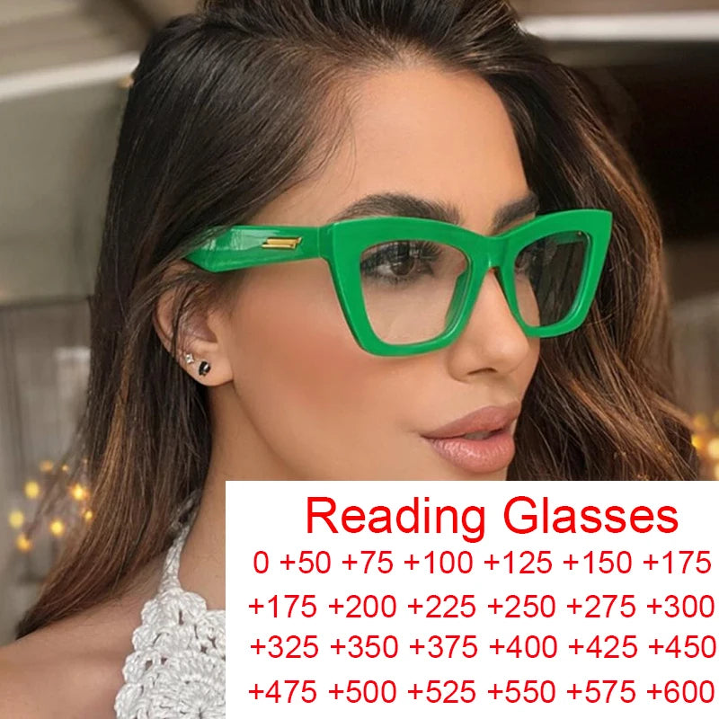 Clear Green Reading Glasses With Gold Stripe Frame for Women