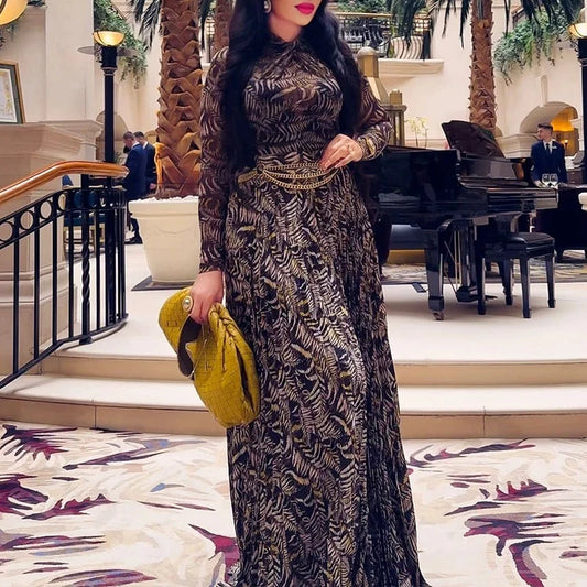 Elegant Vintage Printed Long Sleeve Maxi Dress for Women