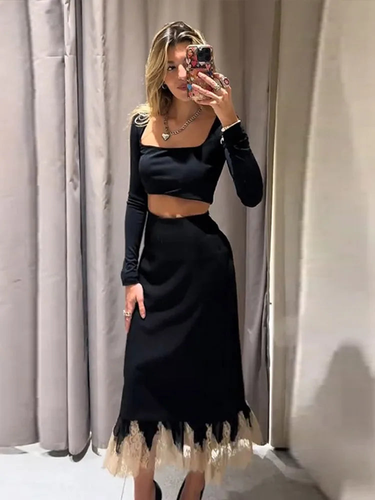 Lace Patchwork Women's Party Dress Loose High Waist Hip Package Long Dresses Female 2026 Spring Fashion Woman Evening Outwears