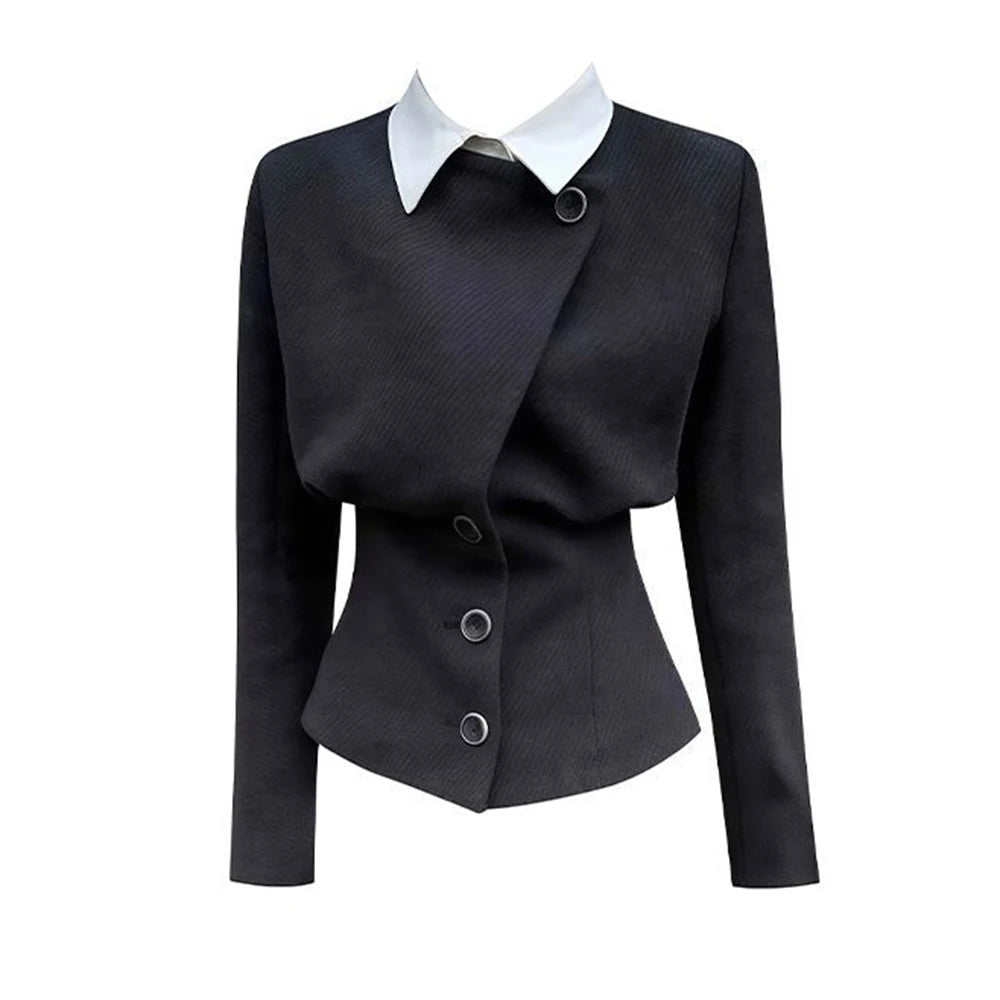 Grey Faux Two Piece Button Detail Casual Coat For Women