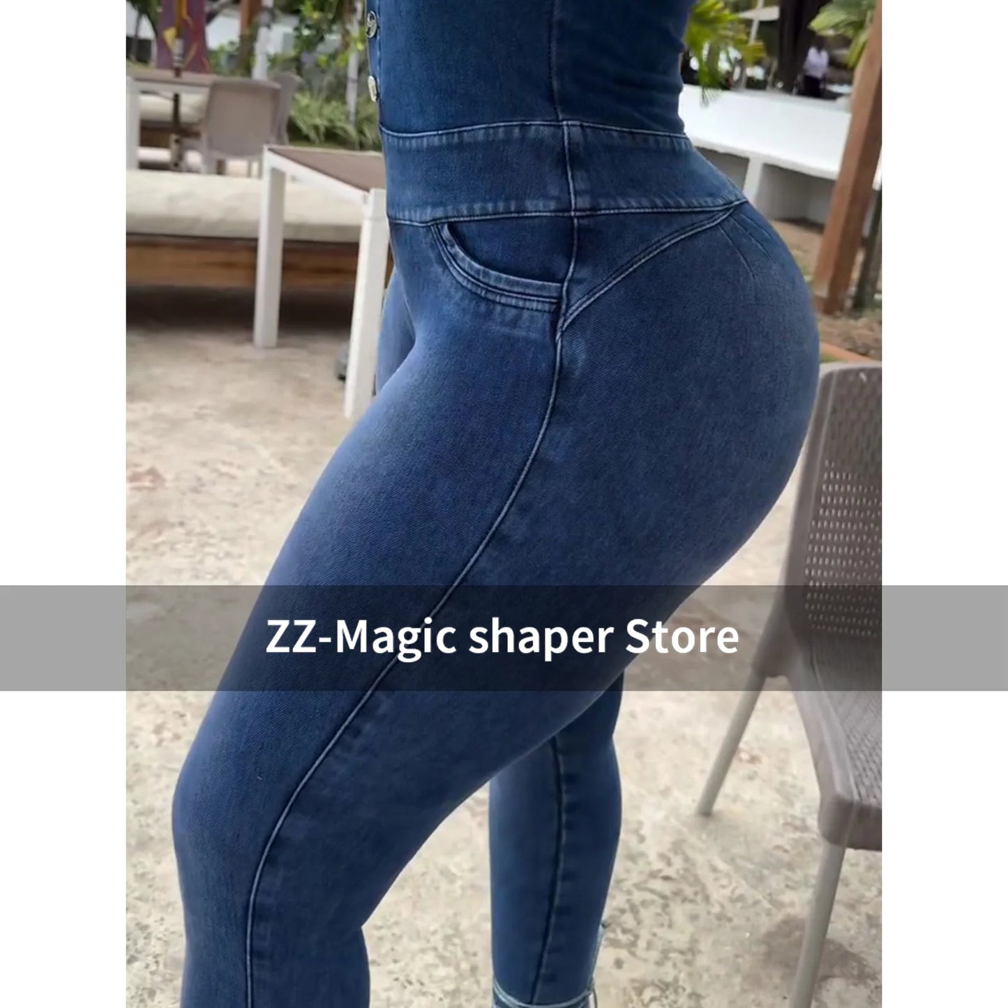 Women's High-Waist Skinny Jeans Vintage Button High Stretch Straight Leg Casual Trousers Backless Slim Fit Hip Lifting Pants