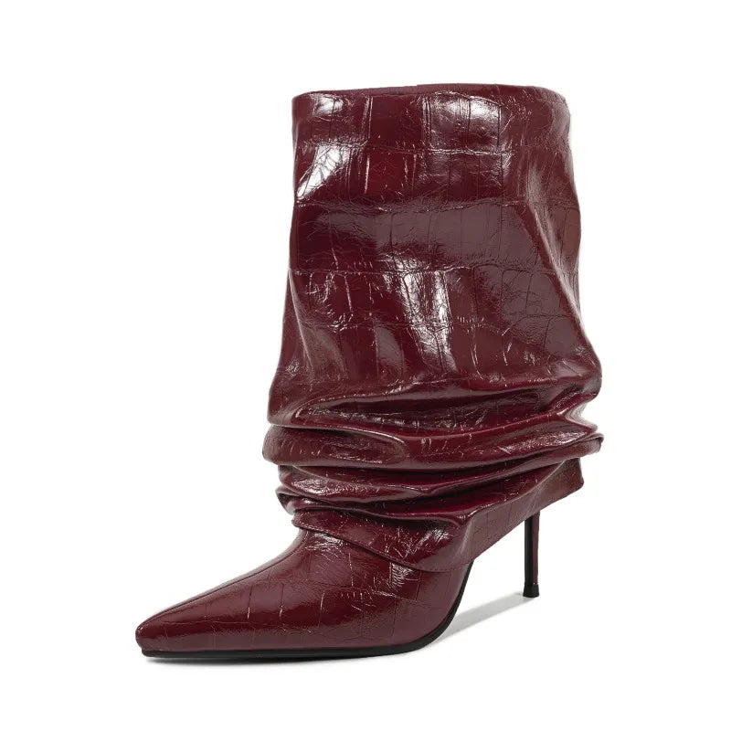 Timeless Elegant Chic Pleated Mid Calf Boots for Women