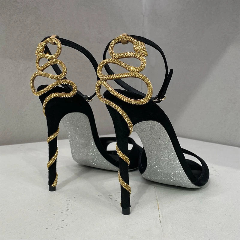 Serpentine Strappy Stiletto Sandals With Open Toe for Women