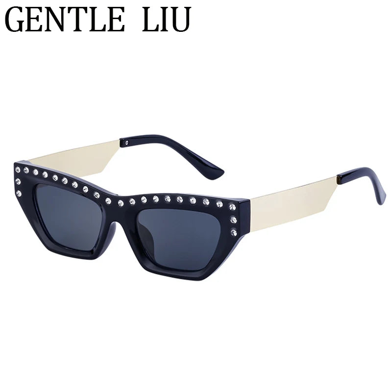 Rhinestone Cat Eye Rectangle Sunglasses
