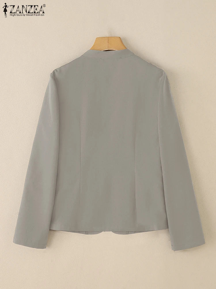 Lightweight Mandarin Collar Open Front Jacket for Women