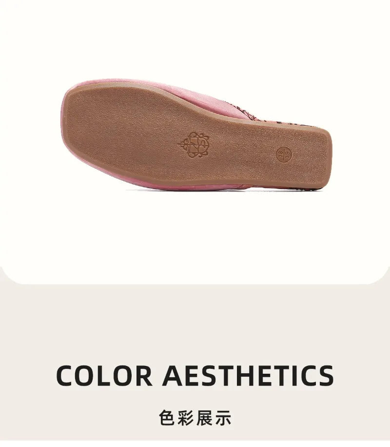 Elegant Silk Print Butterfly Knot Flat Slippers for Women