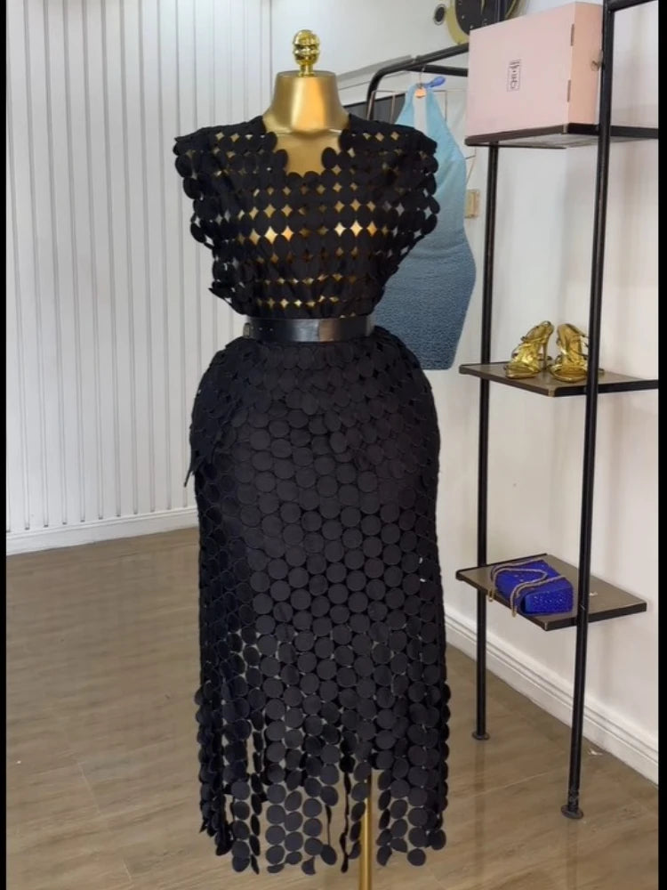 Stylish Cutout Crop Top And Maxi Skirt Two Piece Set for Women