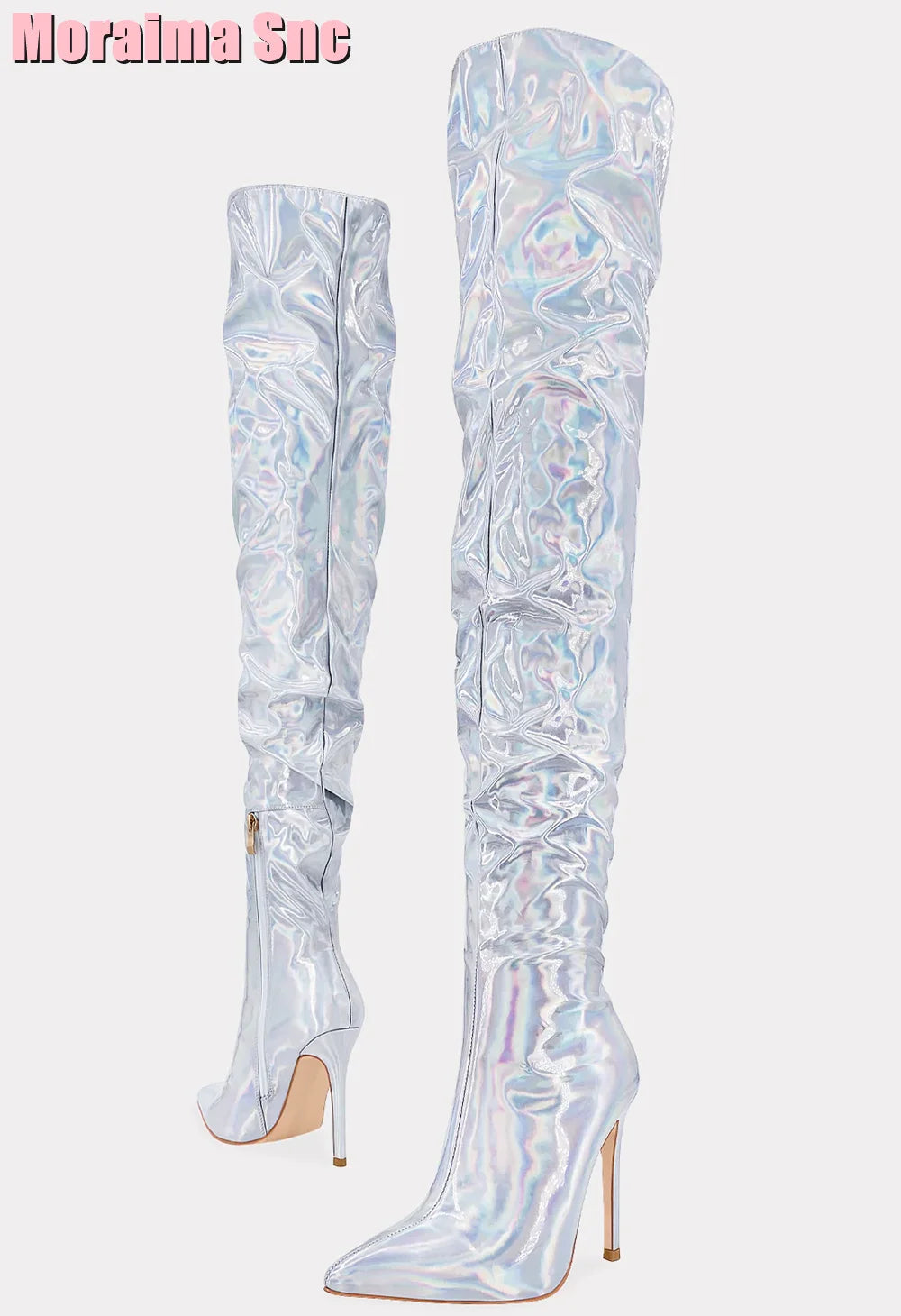 Elegant Pleated Patent Leather Stiletto Boots for Women