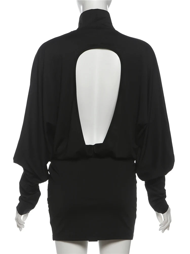 Autumn Peach Backless Turtleneck Bodycon Dress for Women